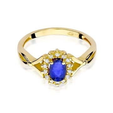 Inel Aur 9K cu Safir 0.70 ct si Diamante Naturale 0.12 ct - Img 2