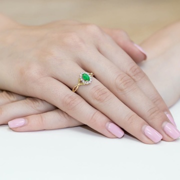 Inel Aur 9K cu Smarald 0.40 ct si Diamante Naturale 0.12 ct - Img 4