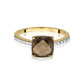 Inel Aur 9K cu Smoky Quartz 2.00 ct si Diamante Naturale 0.07 ct - Img 2