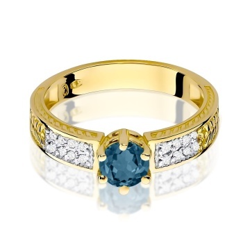 Inel Aur 9K cu Topaz London Blue 0.50 ct si Diamante Naturale 0.08 ct - Img 2