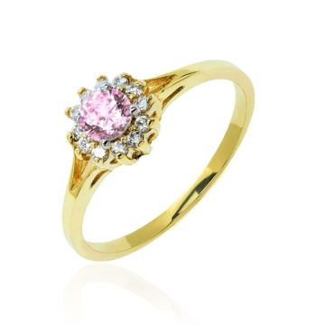 Inel Elegant din Aur 8K cu Floare Roz - Img 2
