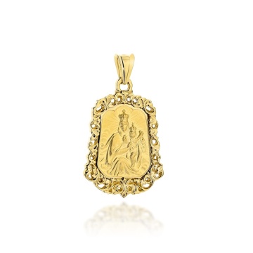 Medalion Religios Dublu Scapular Din Aur 14K În Montură Ornată - Img 3