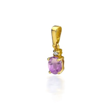 Pandantiv Aur 14K cu Ametist 0.40 ct si Diamant Natural 0.01 ct