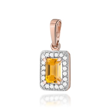 Pandantiv Aur 14K cu Citrin 0.60 ct si Diamante Naturale 0.10 ct - Img 3