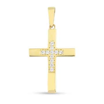 Pandantiv Aur 14k cu Cruce si Zirconii Albe