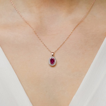 Pandantiv Aur 14K cu Rhodolite 0.50 ct si Diamante Naturale 0.08 ct - Img 6