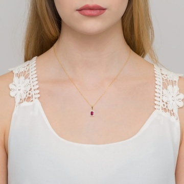 Pandantiv Aur 14K cu Rubin 0.80 ct si Diamante Naturale 0.10 ct - Img 2