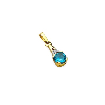 Pandantiv Aur 14K cu Topaz Swiss 1.10 ct si Diamant Natural 0.01 ct - Img 2