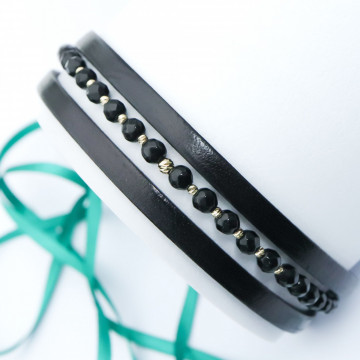 Brățara Duo Onix din AUR 14K si Piele Naturală - Img 2