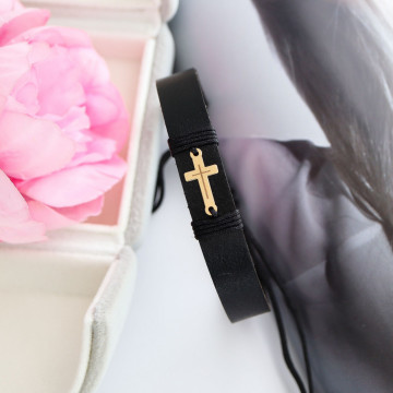 Bratara Have Faith din AUR 14K si Piele Naturală - Img 3