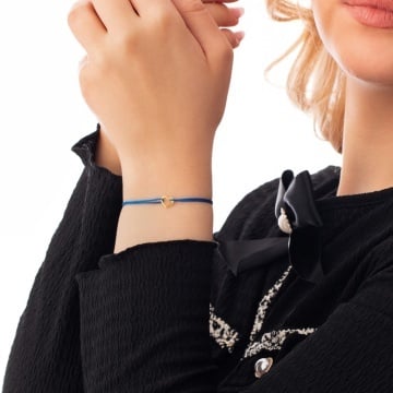 Bratara Heart Collection cu snur si inimioara cu talpita bebelus din aur 14k - Img 2
