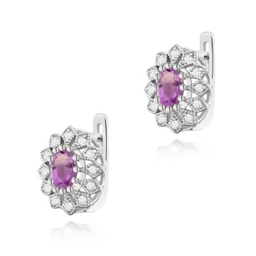 Cercei Aur 14K cu Ametist 0.40 ct si Diamante Naturale 0.21 ct - Img 2