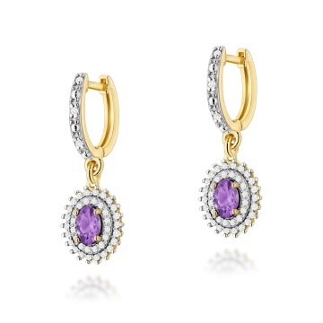 Cercei Aur 14K cu Ametist 0.40 ct si Diamante Naturale 0.44 ct