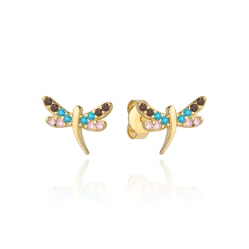 Cercei Aur 14k cu Libelula si Zirconii Multicolore - Img 2