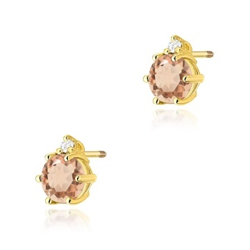 Cercei Aur 14K cu Morganit 0.40 ct si Diamante Naturale 0.03 ct Filet cu Protectie