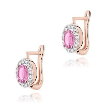 Cercei Aur 14K cu Pink Sapphire 0.45 ct si Diamante Naturale 0.16 ct - Img 3
