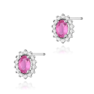 Cercei Aur 14K cu Pink Sapphire 0.50 ct si Diamante Naturale 0.24 ct Filet cu Protectie - Img 3
