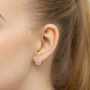 Cercei Aur 14K cu Pink Sapphire 0.50 ct si Diamante Naturale 0.24 ct - Img 3