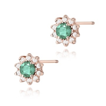 Cercei Aur 14K cu Smarald 0.15 ct si Diamante Naturale 0.17 ct Filet cu Protectie - Img 4