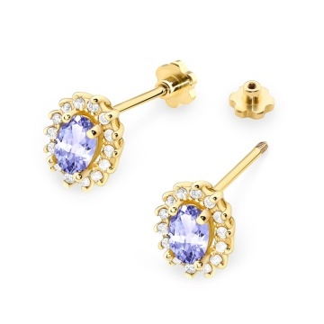 Cercei Aur 14K cu Tanzanit 0.40 ct si Diamante Naturale 0.24 ct Filet cu Protectie - Img 2