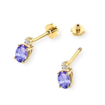 Cercei Aur 14K cu Tanzanit 0.70 ct si Diamante Naturale 0.03 ct Filet cu Protectie - Img 2