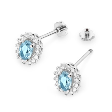 Cercei Aur 14K cu Topaz Swiss 0.50 ct si Diamante Naturale 0.24 ct Filet cu Protectie - Img 5