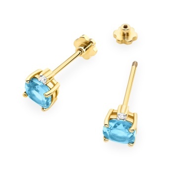 Cercei Aur 14K cu Topaz Swiss 1.10 ct si Diamante Naturale 0.03 ct Filet cu Protectie - Img 2