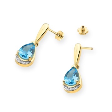 Cercei Aur 14K cu Topaz Swiss 1.40 ct si Diamante Naturale 0.05 ct Filet cu Protectie - Img 2