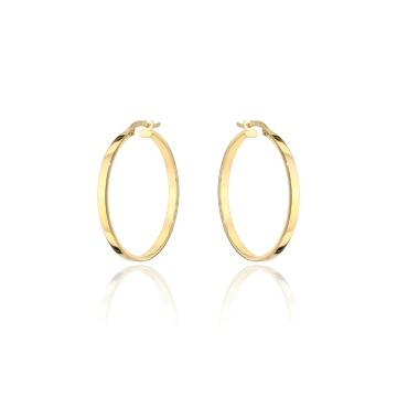 Cercei Aur 14K, Model Rotund Lat, Închidere Engleză, 2.2 cm