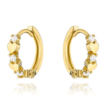 Cercei Creole Aur 14k cu Inimioare si Zirconii - Img 2