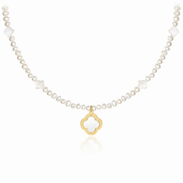 Colier Clover Flower din AUR 14K și Perle de Cultură