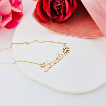 Colier din aur 14k personalizat la comanda cu nume si labuta de catel - Img 3