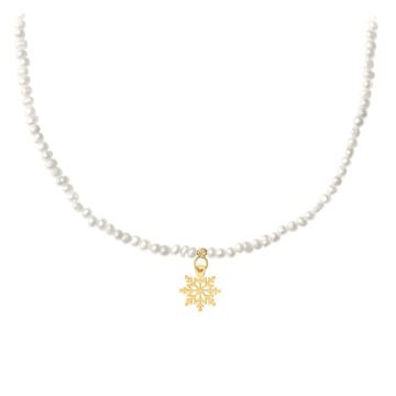 Colier Let It Snow cu perle de cultură diametru și Fulg de nea din aur 14K