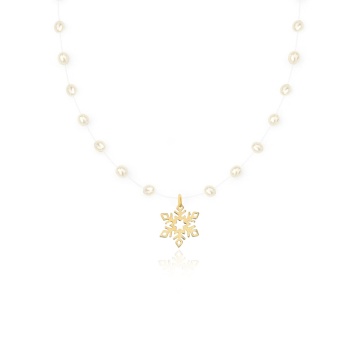 Colier Pearl & Snow cu Perle de Cultura și fulg de nea din AUR 14K