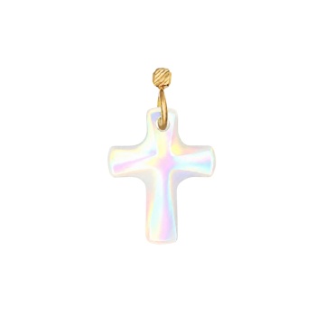 Colier Shiny Cross din AUR 14K și Cristale Iridescente - Img 3