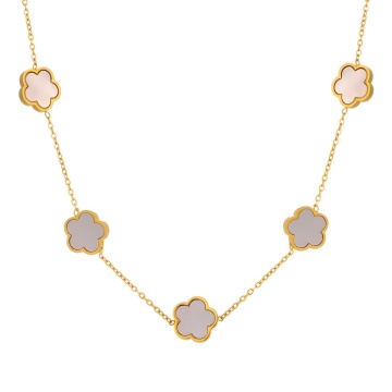 Colier White Flowers din Inox placat cu AUR 18K
