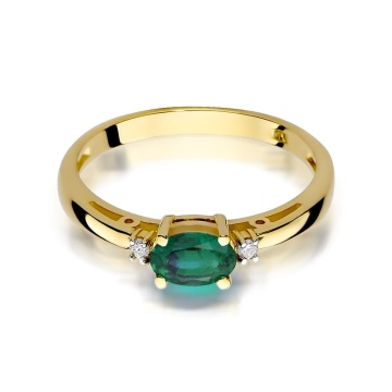 Inel Aur 14K cu Smarald 0.40 ct si Diamante Naturale 0.03 ct - Img 2