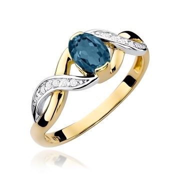 Inel Aur 14K cu Topaz London Blue 0.50 ct si Diamante Naturale 0.05 ct