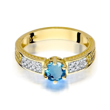 Inel Aur 14K cu Topaz London Blue 0.50 ct si Diamante Naturale 0.08 ct - Img 2