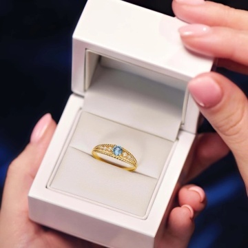 Inel Aur 8K cu Piatră Albastră și Zirconiu – Eleganță Refined G.0083a - Img 2