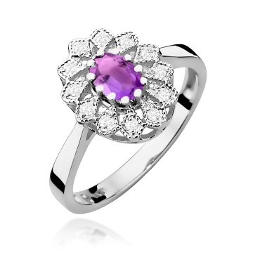 Inel Aur 9K cu Ametist 0.40 ct si Diamante Naturale 0.10 ct - Img 5