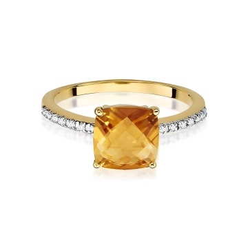 Inel Aur 9K cu Citrin 2.00 ct si Diamante Naturale 0.07 ct - Img 2