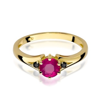 Inel Aur 9K cu Rhodolite 0.60 ct si Diamante Naturale Negre 0.03 ct - Img 2