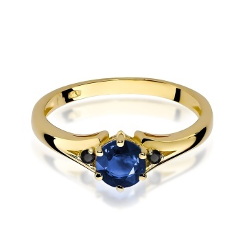 Inel Aur 9K cu Safir 0.50 ct si Diamante Naturale Negre 0.03 ct - Img 2