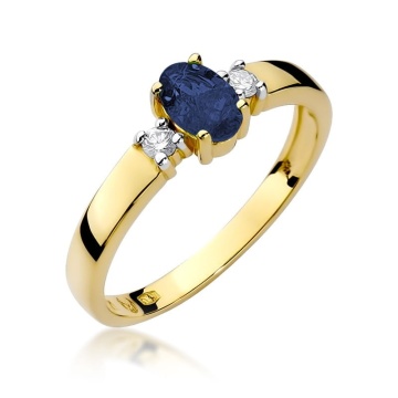 Inel Aur 9K cu Safir 0.70 ct si Diamante Naturale 0.08 ct - Img 1