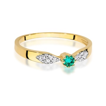 Inel Aur 9K cu Smarald 0.15 ct si Diamante Naturale 0.06 ct - Img 2
