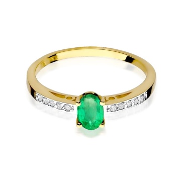 Inel Aur 9K cu Smarald 0.40 ct si Diamante Naturale 0.05 ct - Img 2