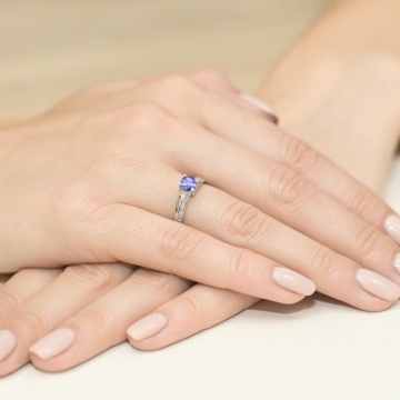 Inel Aur 9K cu Tanzanit 0.50 ct si Diamante Naturale 0.03 ct - Img 8