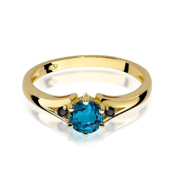 Inel Aur 9K cu Topaz London Blue 0.50 ct si Diamante Naturale Negre 0.03 ct - Img 2