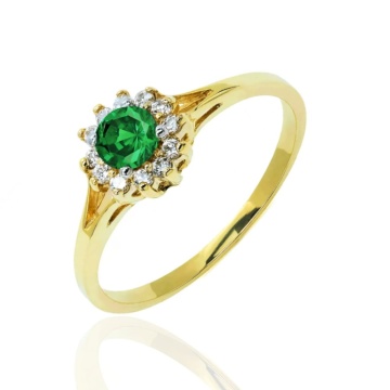 Inel Elegant din Aur 8K cu Design Floral și Piatră Verde Centrală - Img 3